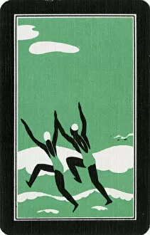 Images Dated 21st August 2018: Playing Card Back - Bathers - Green and White - Art Deco