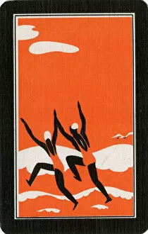 Images Dated 21st August 2018: Playing Card Back - Bathers - Orange and White - Art Deco