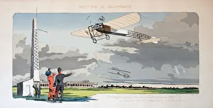 Pochoir print, Meeting de Champagne, Bleriot monoplane, Gnome engine, Bosch magneto Pochoir print, Meeting de Champagne, Bleriot monoplane, Gnome engine, Bosch magneto