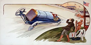 Pochoir print, Motor Racing, Indianapolis 500, USA, Peugeot racing car Date: 1913 Pochoir print, Motor Racing, Indianapolis 500, USA, Peugeot racing car Date: 1913