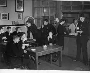 Saucer Gallery: Police officers in canteen at Peel House, London