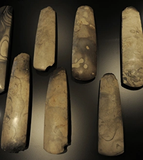 Polished flint axes. 3700-3500 BC. From Hagelbjerggard, cent Polished flint axes. 3700-3500 BC. From Hagelbjerggard, cent