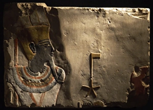 Polychrome relief depicting god Amun-Min as pharaoh. Egypt Polychrome relief depicting god Amun-Min as pharaoh. Egypt