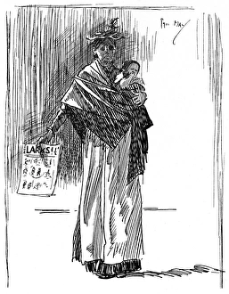 Poor street magazine seller and child