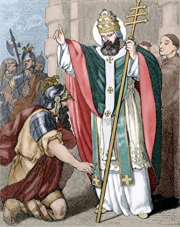 Pope Saint Leo I (390-461). Engraving. Colored Pope Saint Leo I (390-461). Engraving. Colored