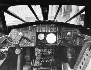 Prints of A mock-up of Concordes cockpit, Filton, Bristol, England, from where the Concorde 002 made its first flight to its test centre at Fairford on 9 April 1969. Date: late 1960s Bristol Prints: Concorde 002 Cockpit Mock-up Print, Filton, Bristol