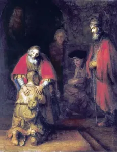 Prints of REMBRANDT, Harmenszoon van Rijn, called (1606-1669). Return of the Prodigal Son. 1668. Baroque art. Oil on canvas. RUSSIA. Saint Petersburg. State Hermitage Museum Russia Prints: Rembrandt's Return of the Prodigal Son Print, 1668