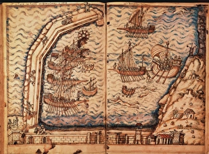 Port of Barcelona during his construction. 16th century. Spa Port of Barcelona during his construction. 16th century. Spa