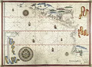 Manuscript Gallery: Portolan chart, 1591. Map of the Pacific Ocean