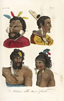 Portraits of Maori warriors with facial tattoos, New Zealand Portraits of Maori warriors with facial tattoos, New Zealand