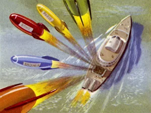 <b class=qtipBold><figcaption>Postal Rockets</figcaption></b><br>a Mailboat Fires Off Guided Rockets for Postal Delivery<br><em>© Mary Evans Picture Library</em> Postal Rockets