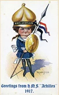 Postcard, Sailor girl, HMS Achilles, WW1 Postcard, Sailor girl, HMS Achilles, WW1
