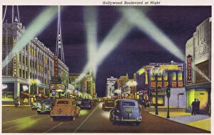 Angeles Gallery: Postcard showing Hollywood Boulevard at Night, 1930s
