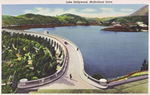 Angeles Gallery: Postcard Showing Lake Hollywood, Mulholland Drive, Hollywood