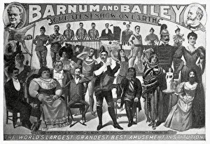 Poster advertising Barnum and Bailey's amusements, with curious people Poster advertising Barnum and Bailey's amusements, with curious people