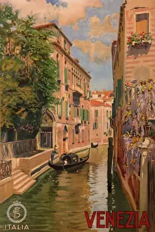 Prints of Poster advertising Venice, depicting one of the citys many picturesque canals Venice Prints: Venice Canal Print: A Picturesque Scene