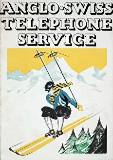 Skiing Gallery: Poster, Anglo-Swiss Telephone Service