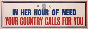<b class=qtipBold><figcaption>Poster, In Her Hour of Need</figcaption></b><br>Poster, In Her Hour of Need Your Country Calls for You. circa 1915<br><em>© Mary Evans Picture Library/Onslow Auctions Limited</em> Poster, In Her Hour of Need