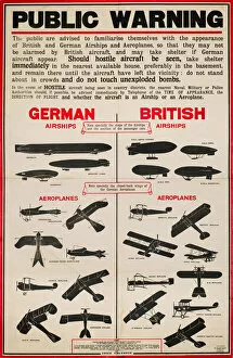 Warning Gallery: Poster, Public Warning, identifying aircraft, WW1