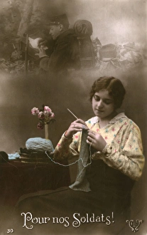 Pour nos Soldats - French WW1 knitting postcard Pour nos Soldats - French WW1 knitting postcard