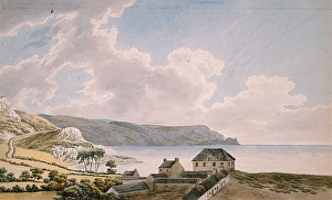 <b class=qtipBold><figcaption>Presbyterian Meeting House, Glenarm</figcaption></b><br>Presbyterian Meeting House, Glenarm. Barralet, John James c1747 - 1815 (Unknown pupil of). Date:<br><em>© National Museums NI / MARY EVANS</em> Presbyterian Meeting House, Glenarm