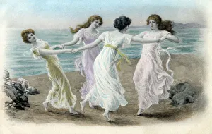 Four pretty young Austrian girls spin wildly in happy dance Four pretty young Austrian girls spin wildly in happy dance