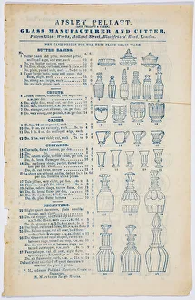 <b class=qtipBold><figcaption>Price list, front cover</figcaption></b><br>Price list for flint glass ware manufactured by Apsley Pellatt, including illustrations printed in blue, published in London c.1850. Date: c.1850<br><em>© The Geffrye Museum of the Home / Mary Evans Picture Library</em> Price list, front cover