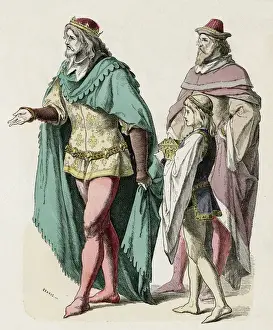 14th Century Medieval Costume Print: Prince, Noble and Page