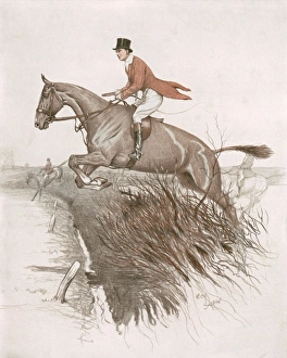 <b class=qtipBold><figcaption>Prince of Wales hunting</figcaption></b><br>Illustration by Cecil Aldin showing the Prince of Wales (later Edward VIII) clearing a hedge while out hunting. Aldin was a talented and prolific animals and sport artist and became particularly well-known for his series of terrier sketches for the ILN.<br><em>© Illustrated London News Ltd/Mary Evans</em> Prince of Wales hunting