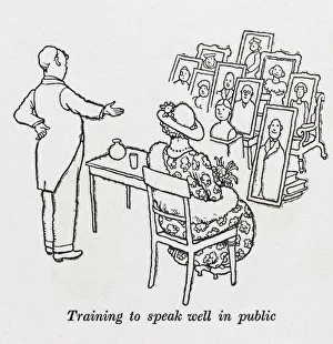 <b class=qtipBold><figcaption>Public speaking / W H Robinson</figcaption></b><br>Training to speak well in public. Please note: Credit must appear as (c) Courtesy of the estate of Mrs J.C.Robinson/Pollinger Ltd/Mary Evans Picture Library<br><em>© Mary Evans Picture Library 2015 - https://copyrighthub.org/s0/hub1/creation/maryevans/MaryEvansPictureID/10412509</em> Public speaking / W H Robinson