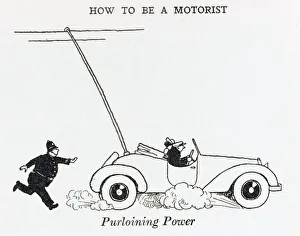 <b class=qtipBold><figcaption>Purloining power / W H Robinson</figcaption></b><br>With petrol prices rising, a motorist (with the correct accessory attached) can run his car on electricity at the expense of the local trolleybus company. Please note: Credit must appear as (c) Courtesy of the estate of Mrs J.C.Robinson/Pollinger Ltd/Mary Evans Picture Library<br><em>© Mary Evans Picture Library 2015 - https://copyrighthub.org/s0/hub1/creation/maryevans/MaryEvansPictureID/10412140</em> Purloining power / W H Robinson