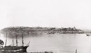 Quebec, city from Levis, ship in the foreground, Canada Quebec, city from Levis, ship in the foreground, Canada
