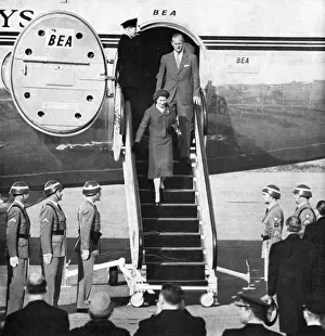 Duke Of Edinburgh Prints: Queen Elizabeth II Arrives in Portugal Print 1957