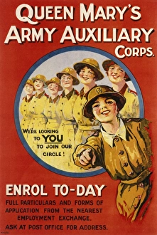 <b class=qtipBold><figcaption>Queen Mary's Army Aux</figcaption></b><br>A poster encouraging women to enrol in Queen Mary's Army Auxiliary Corps<br><em>© Mary Evans Picture Library 2015 - https://copyrighthub.org/s0/hub1/creation/maryevans/MaryEvansPictureID/10232139</em> Queen Mary's Army Aux