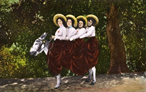 Four Queens on a Jack - Four Women riding a donkey