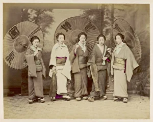 <b class=qtipBold><figcaption>Racial/Japan/Geishas</figcaption></b><br>A group of geisha in their traditional dress with ornamental parasols.<br><em>© Mary Evans Picture Library</em> Racial/Japan/Geishas