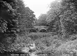 Prints of Rademon Bridge on the Quoile, Crossgar - a low view along the river to the old stone bridge. (Location: Northern Ireland; County Down; Crossgar). Date: circa early 1900s River Prints: Rademon Bridge Print, Northern Ireland, circa early 1900s
