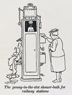 <b class=qtipBold><figcaption>Railway shower / W H Robinson</figcaption></b><br>The pennyy-in-the-slot- shower-bath for railway stations. Please note: Credit must appear as (c) Courtesy of the estate of Mrs J.C.Robinson/Pollinger Ltd/Mary Evans Picture Library<br><em>© Mary Evans Picture Library 2015 - https://copyrighthub.org/s0/hub1/creation/maryevans/MaryEvansPictureID/10412491</em> Railway shower / W H Robinson