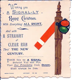 Railway signals on a Christmas and New Year card Railway signals on a Christmas and New Year card
