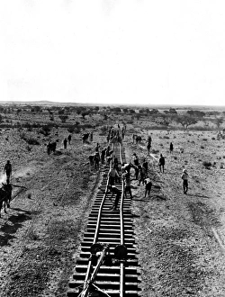 Railway staff laying track in South Africa, WW1 Railway staff laying track in South Africa, WW1