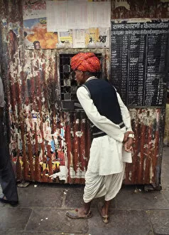 Ramshackle ticket kiosk in Jaipur, Rajasthan, India