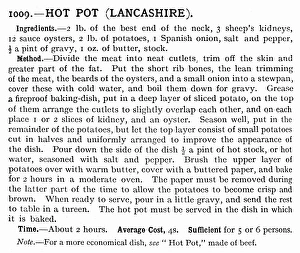 Recipe for Lancashire hot pot by Mrs Beeton Recipe for Lancashire hot pot by Mrs Beeton