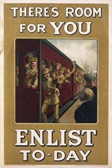 <b class=qtipBold><figcaption>Recruitment Poster Wwi</figcaption></b><br>A recruitment poster from the First World War showing a crowded troop train with room for a few more, in other words, YOU!<br><em>© Mary Evans Picture Library 2015 - https://copyrighthub.org/s0/hub1/creation/maryevans/MaryEvansPictureID/10237005</em> Recruitment Poster Wwi