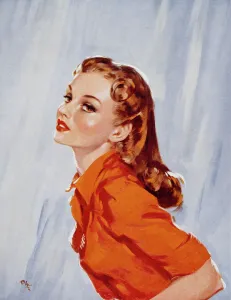 <b class=qtipBold><figcaption>The Red Herring by David Wright</figcaption></b><br>The Red Herring by David Wright showing a red-haired woman in a red blouse. Wright produced a series of over 160 illustrations or 'pin-ups' for 'The Sketch' during the 1940's. David Wright's 'Lovelies' proved hugely popular and adorned practically every military mess, bunker, dormitory or club room in the country during World War II.<br><em>© Estate of David Wright/ILN/Mary Evans Picture Library</em> The Red Herring by David Wright