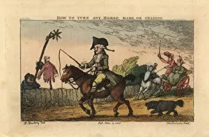 Wheelbarrow Gallery: Regency gentleman using a whip to steer a horse