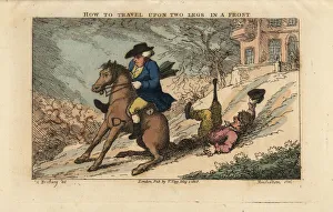 Regency man riding a horse sliding down a hill Regency man riding a horse sliding down a hill