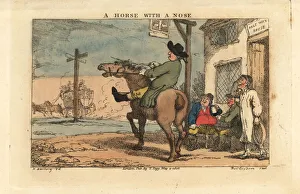 Regency man trying to stop a horse entering a tavern Regency man trying to stop a horse entering a tavern