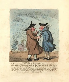 Two Regency men stoppped to talk in a freezing wind Two Regency men stoppped to talk in a freezing wind
