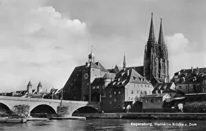 Regensburg, Germany - Stone Bridge and Cathedral