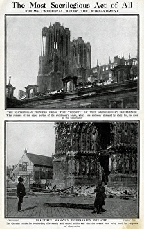 Reims Cathedral, France, after German bombing, WW1 Reims Cathedral, France, after German bombing, WW1